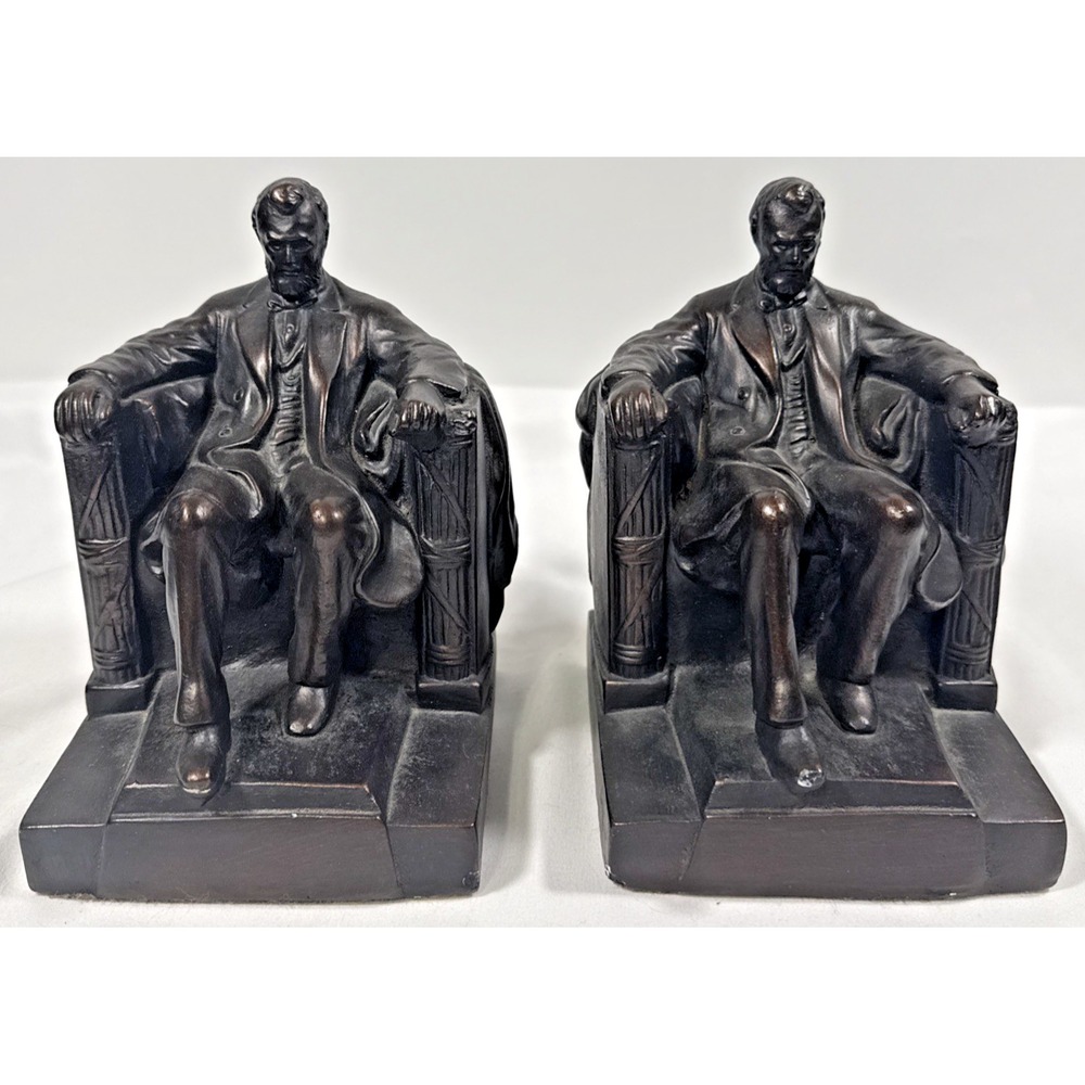 Florentine Art Novelty Abraham Lincoln Bookends Vintage Bronze Tone Set Seated